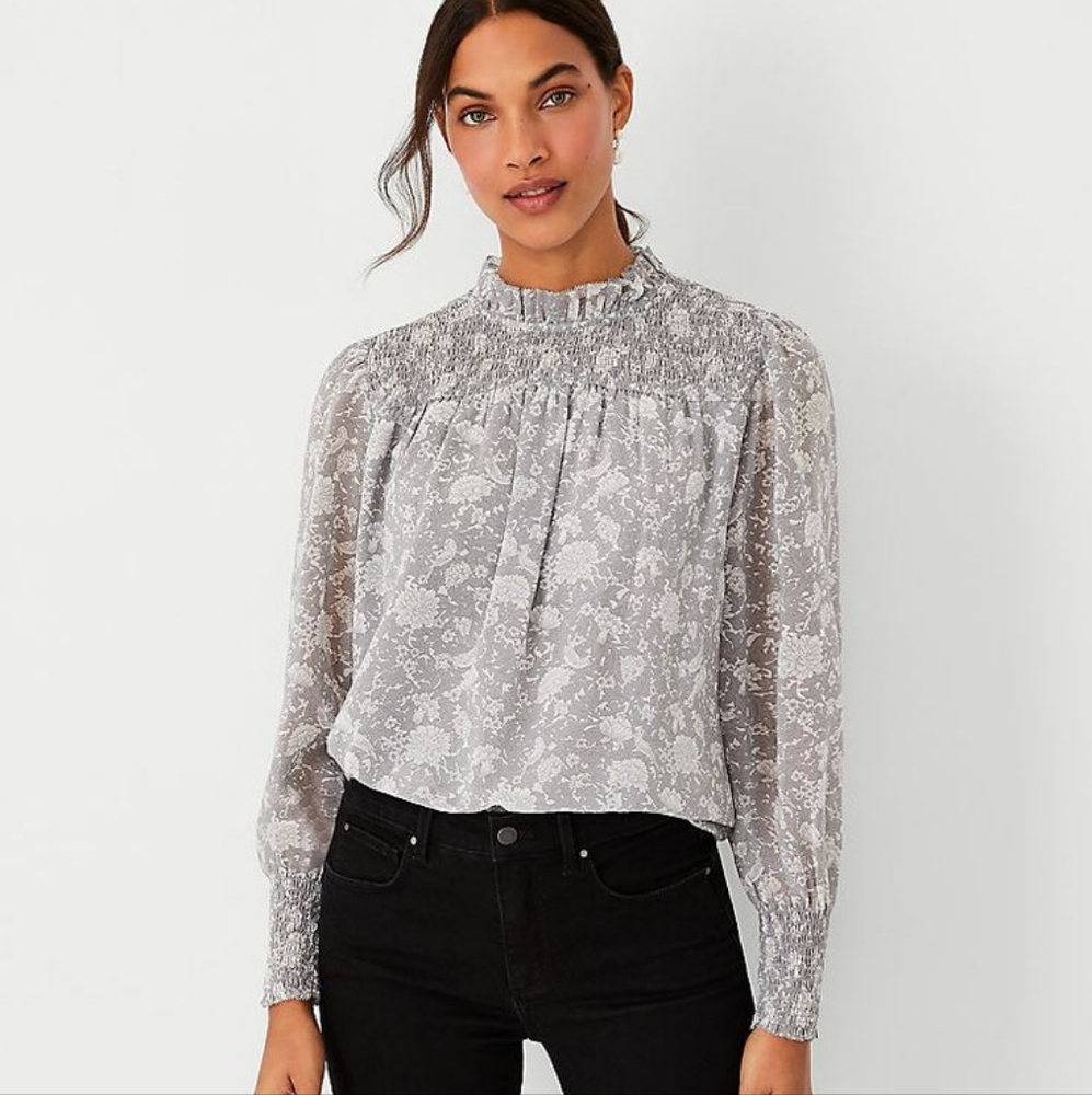 Elegant Gray Floral Women's Top